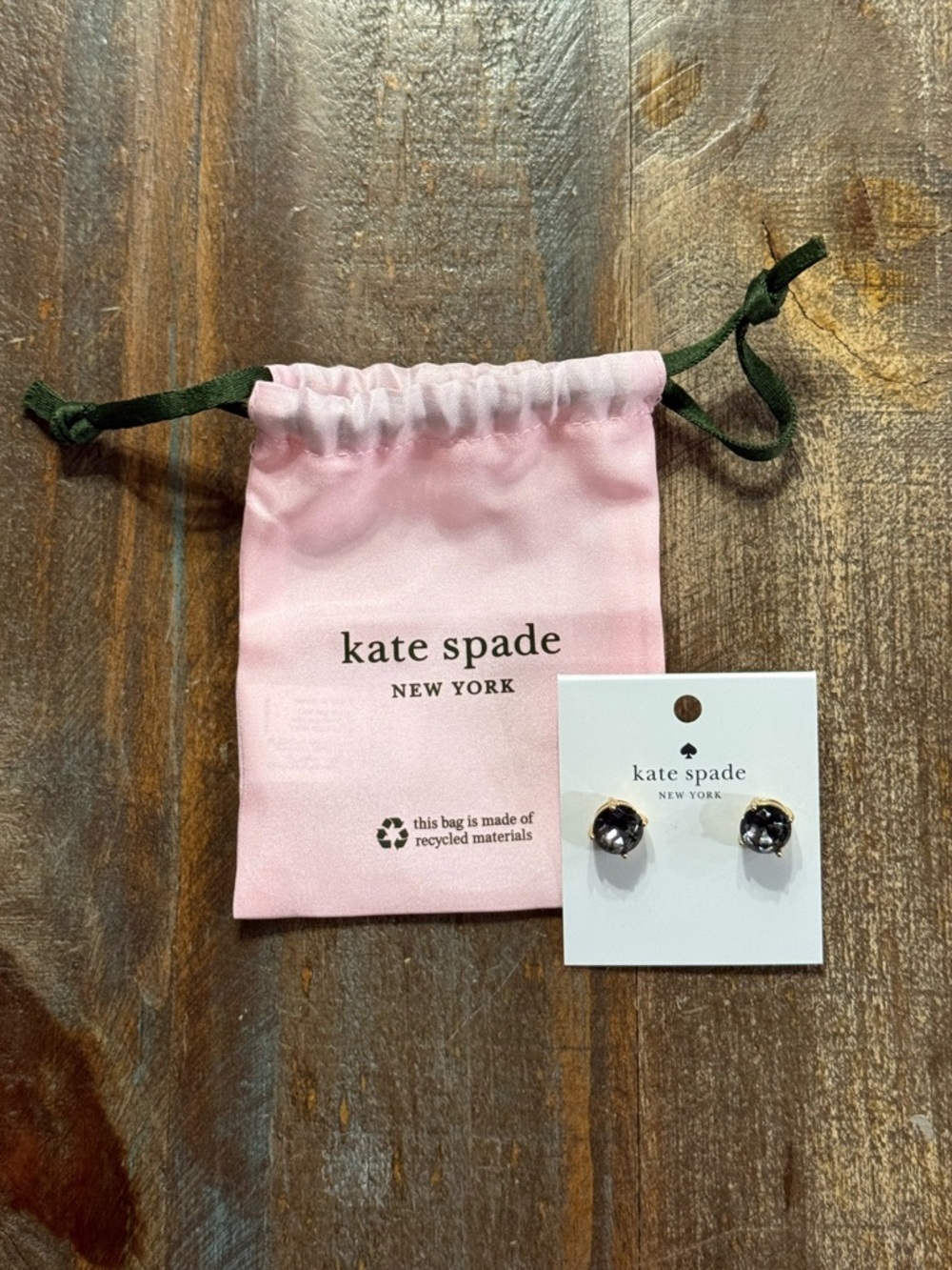Kate Spade New York Black Crystal Gold Tone Stud Earrings w/ Dust Bag NWT